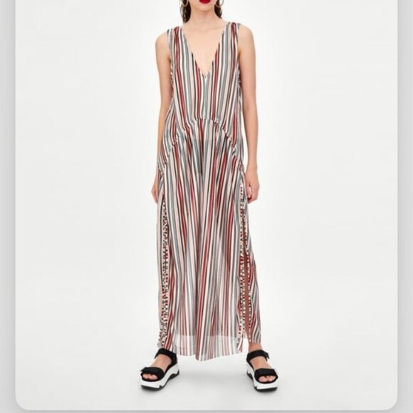 Zara Multi Colored Maxi Striped Cover up , Size LG - Picture 1 of 8